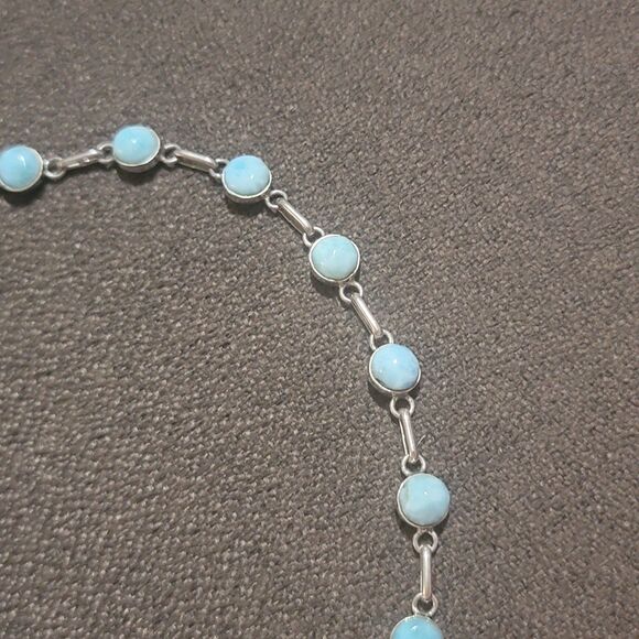 Natural Larimar necklace in 925 Sterling Silver 18" w/ 22 D.R. Larimar gemstones - Picture 6 of 16